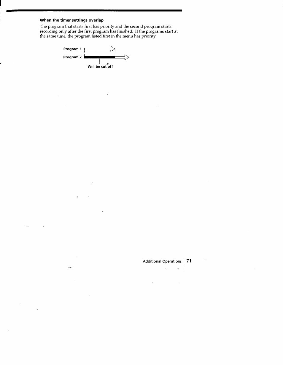 When the timer settings overlap, Program 1 (i program 2, Will be cut off | Sony SLV-778HF User Manual | Page 71 / 88