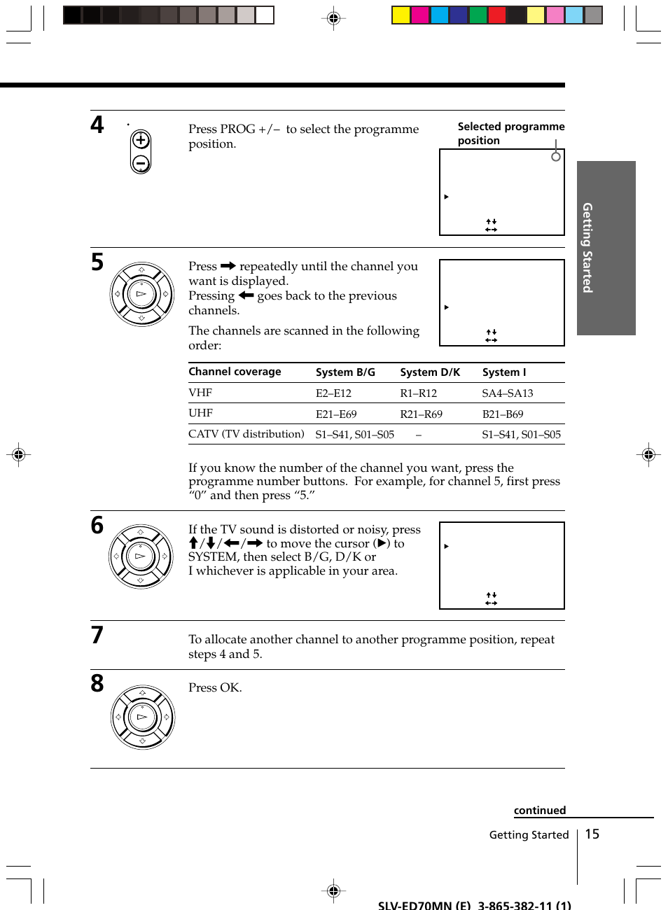 Press prog +/– to select the programme position, Press ok | Sony SLV-ED70MN User Manual | Page 15 / 55