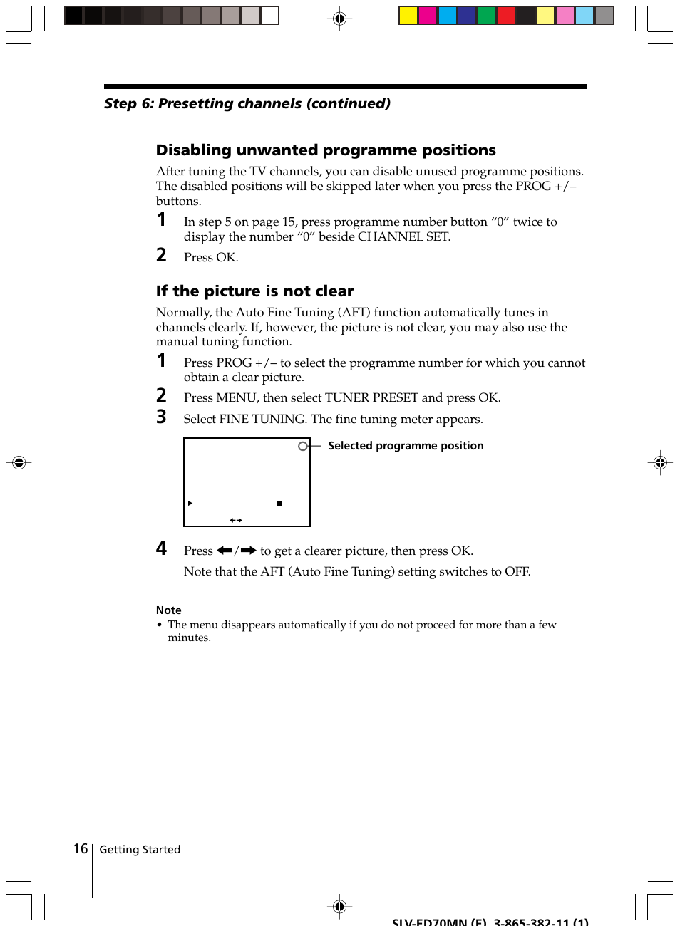 Disabling unwanted programme positions, If the picture is not clear, Step 6: presetting channels (continued) | Sony SLV-ED70MN User Manual | Page 16 / 55
