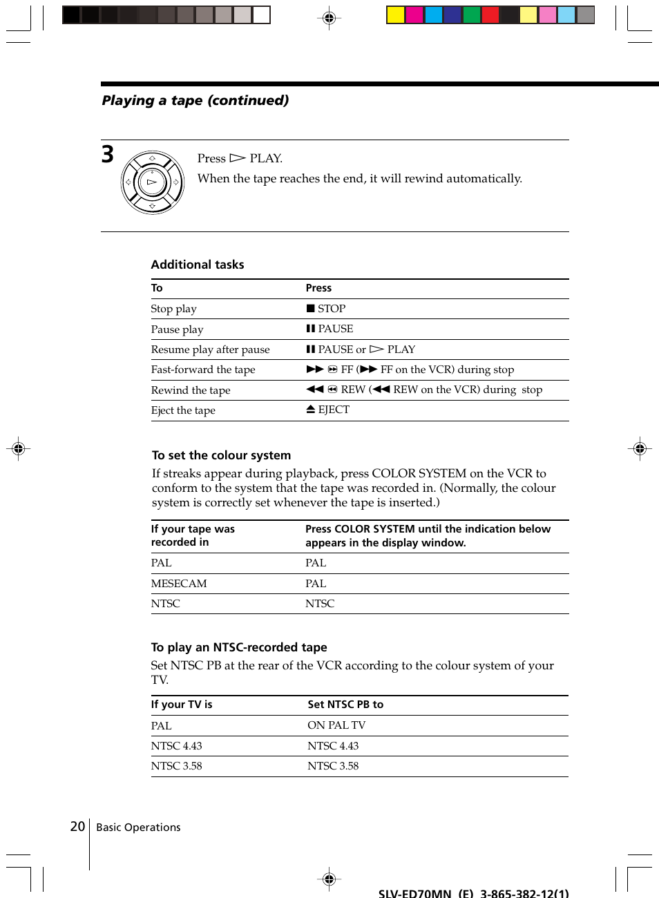 Playing a tape (continued) | Sony SLV-ED70MN User Manual | Page 20 / 55
