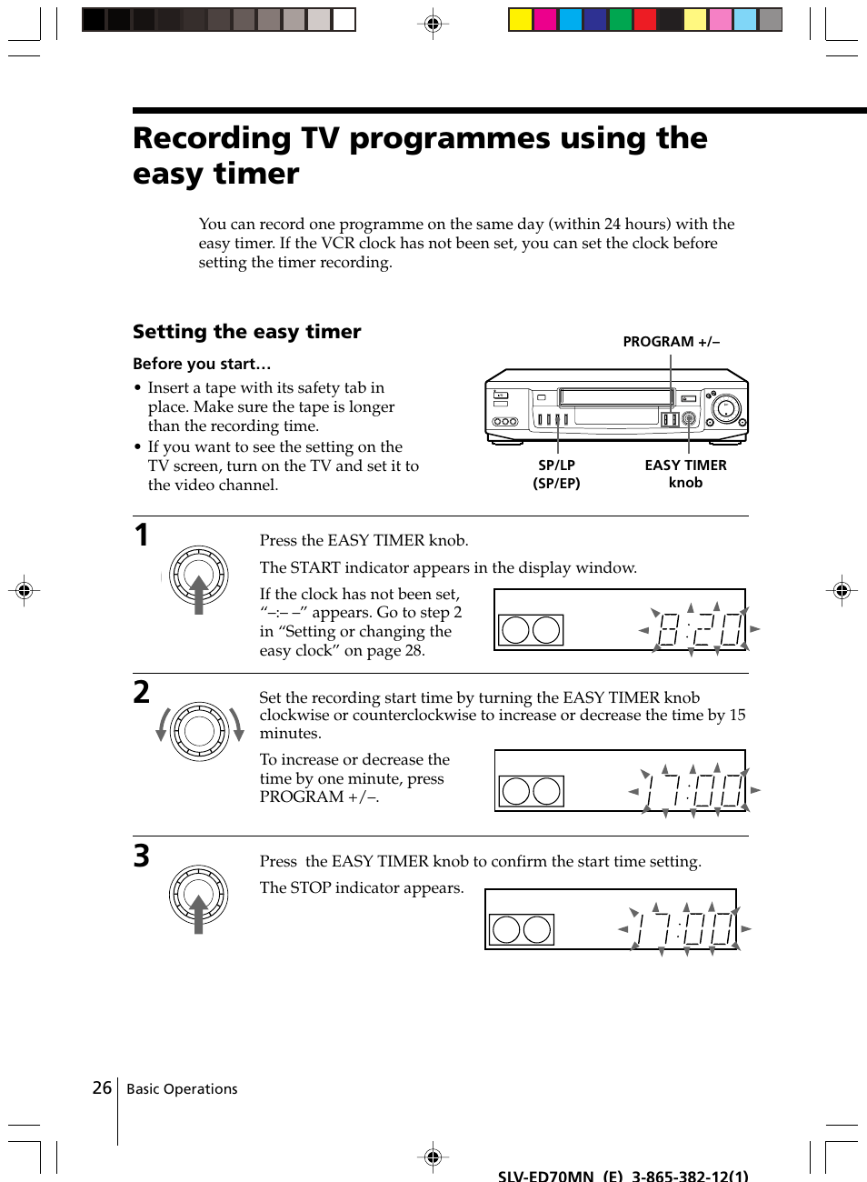 Recording tv programmes using the easy timer, Setting the easy timer | Sony SLV-ED70MN User Manual | Page 26 / 55