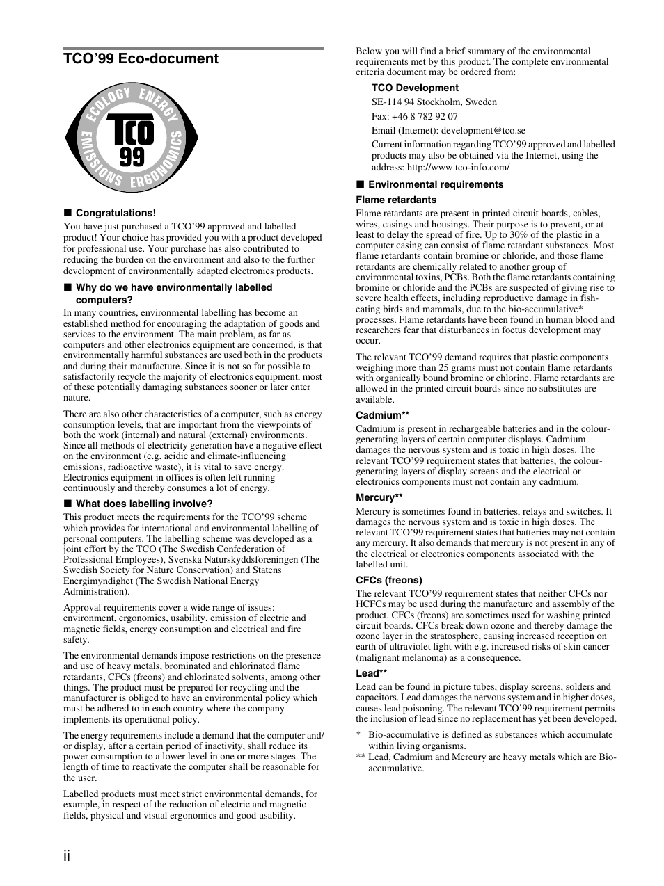 Tco’99 eco-document | Sony CPD-G410R User Manual | Page 22 / 24