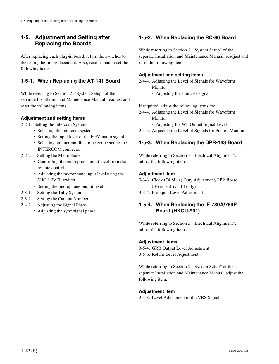 5-1. when replacing the at-141 board, 5-2. when replacing the rc-86 board, 5-3. when replacing the dpr-163 board | Sony HDCU-900 User Manual | Page 22 / 74