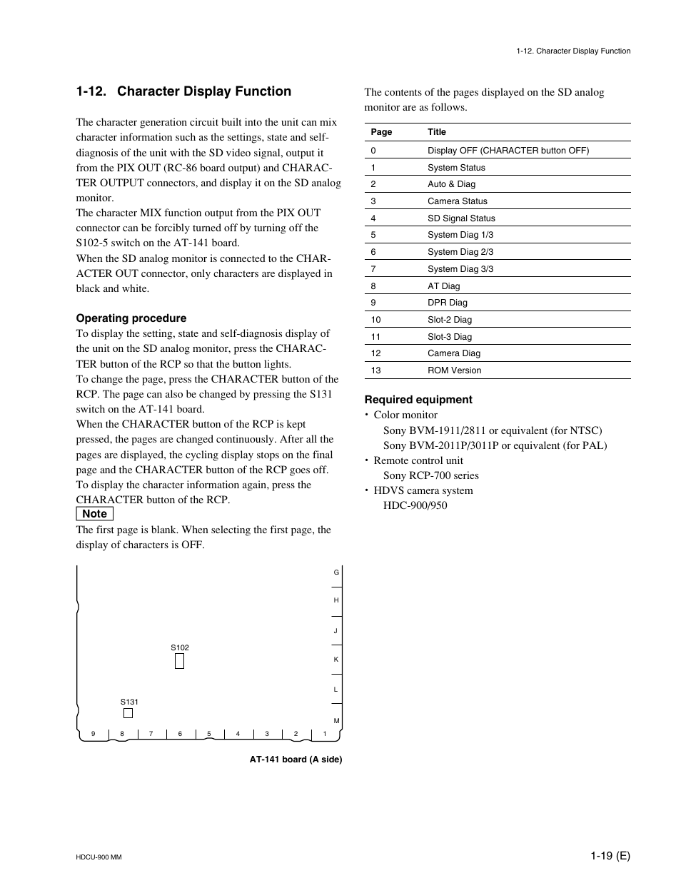 12. character display function | Sony HDCU-900 User Manual | Page 29 / 74