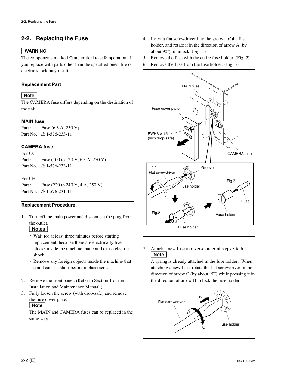 2. replacing the fuse | Sony HDCU-900 User Manual | Page 38 / 74