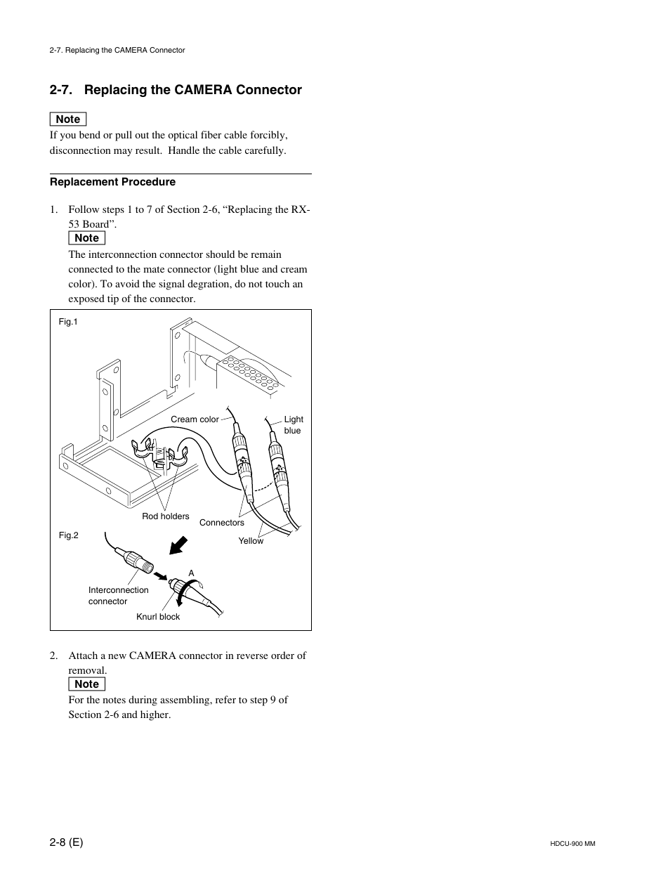 7. replacing the camera connector | Sony HDCU-900 User Manual | Page 44 / 74