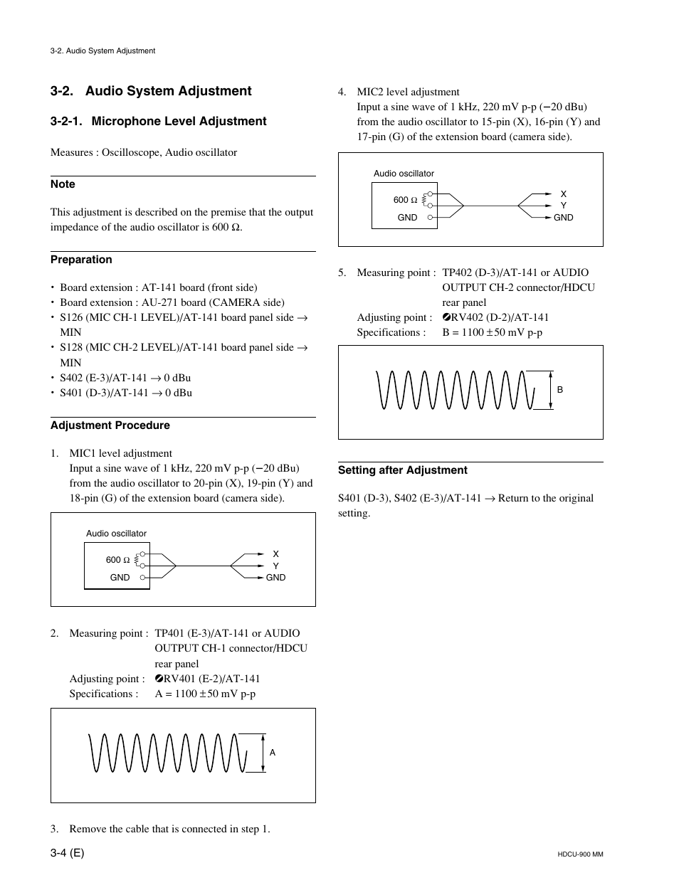 2. audio system adjustment, 2-1. microphone level adjustment | Sony HDCU-900 User Manual | Page 48 / 74