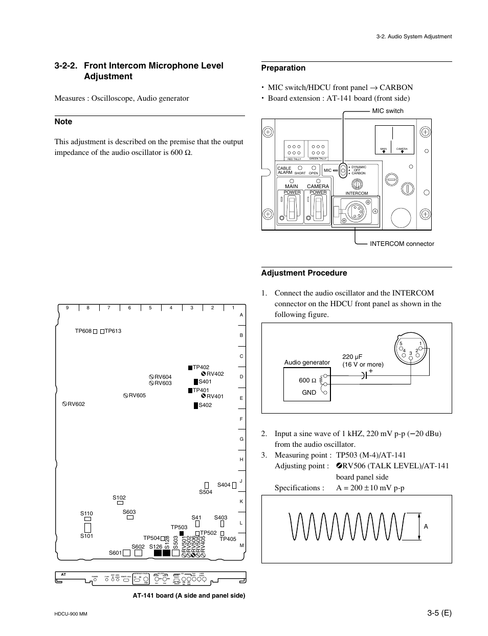 2-2. front intercom microphone level adjustment, 5 (e) | Sony HDCU-900 User Manual | Page 49 / 74