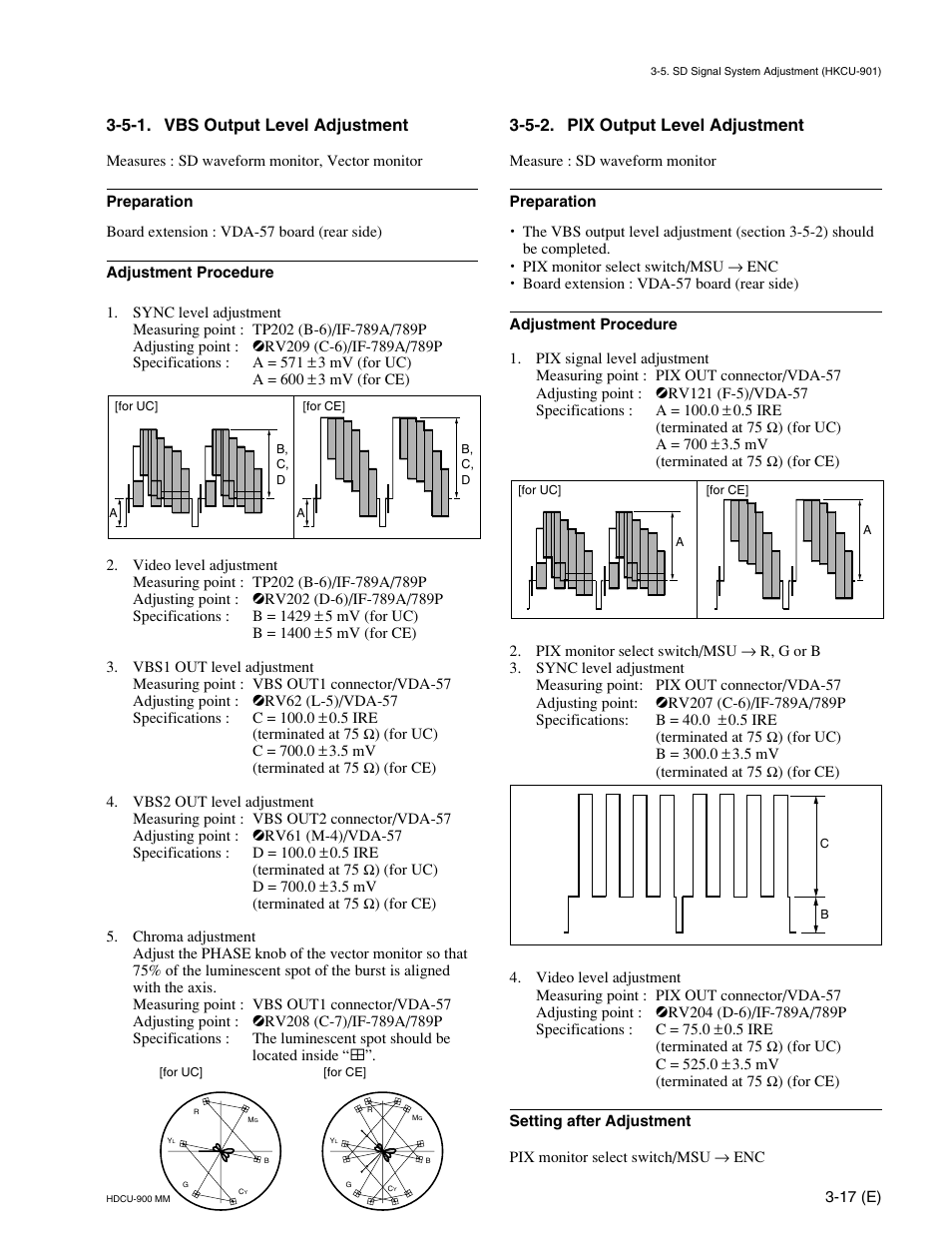 5-1. vbs output level adjustment, 5-2. pix output level adjustment | Sony HDCU-900 User Manual | Page 61 / 74