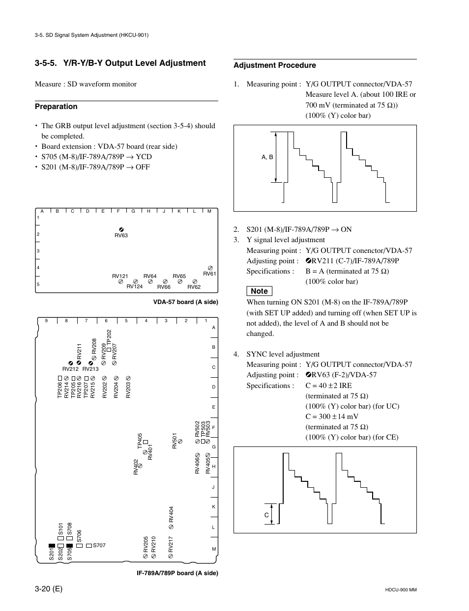 5-5. y/r-y/b-y output level adjustment, 20 (e) | Sony HDCU-900 User Manual | Page 64 / 74