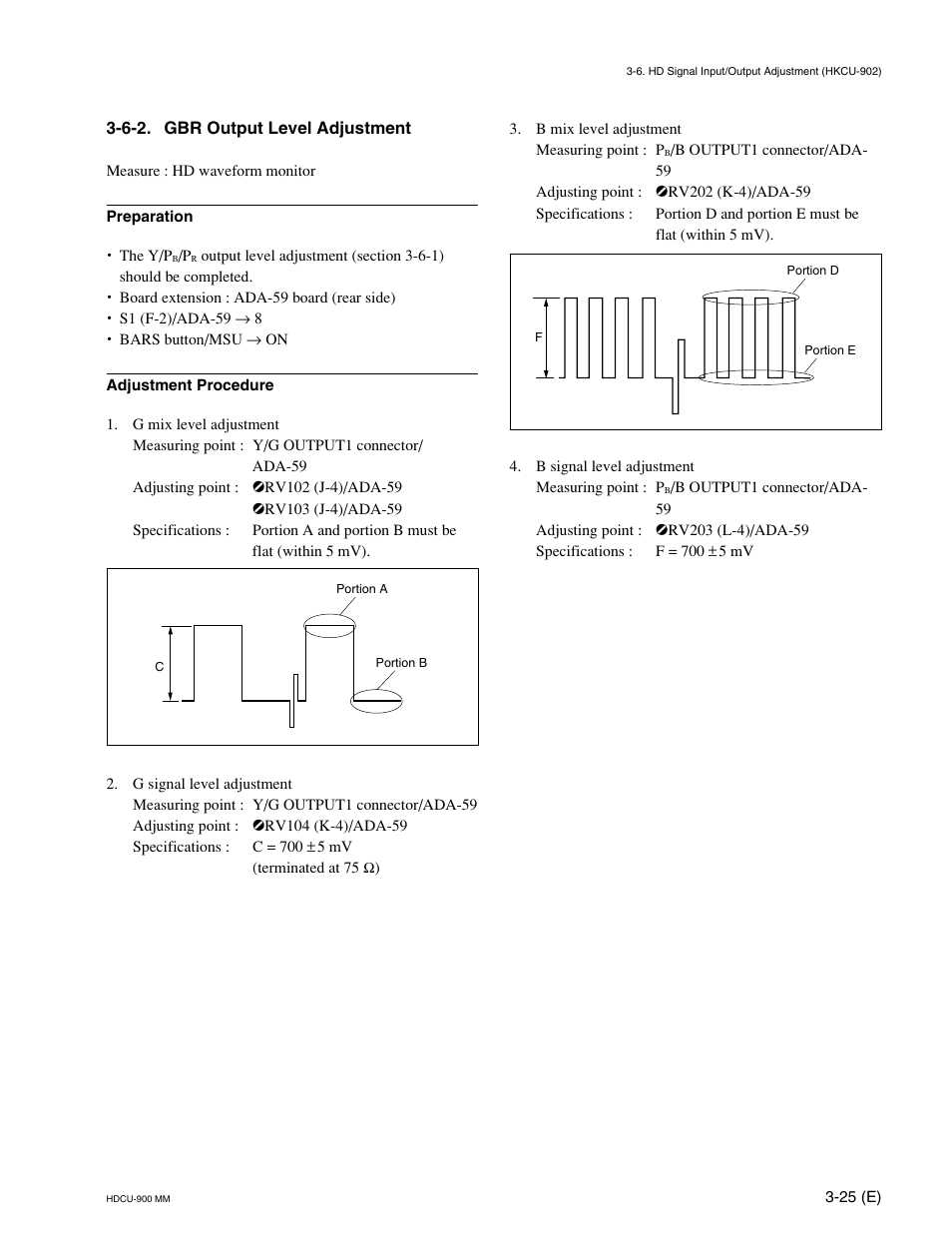 6-2. gbr output level adjustment | Sony HDCU-900 User Manual | Page 69 / 74