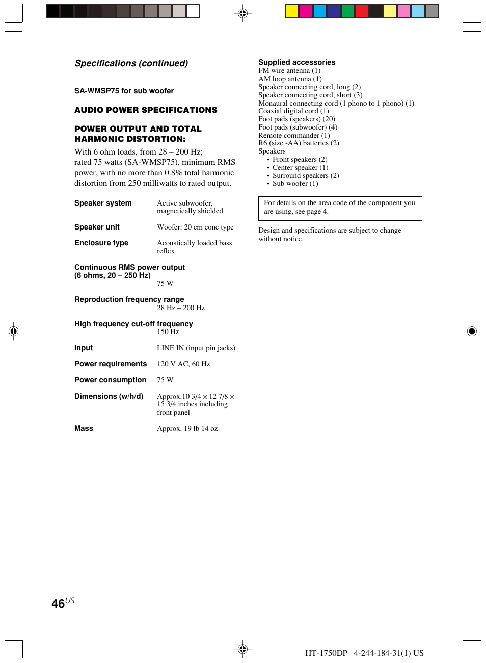 Sony HT-1750DP User Manual | Page 46 / 48