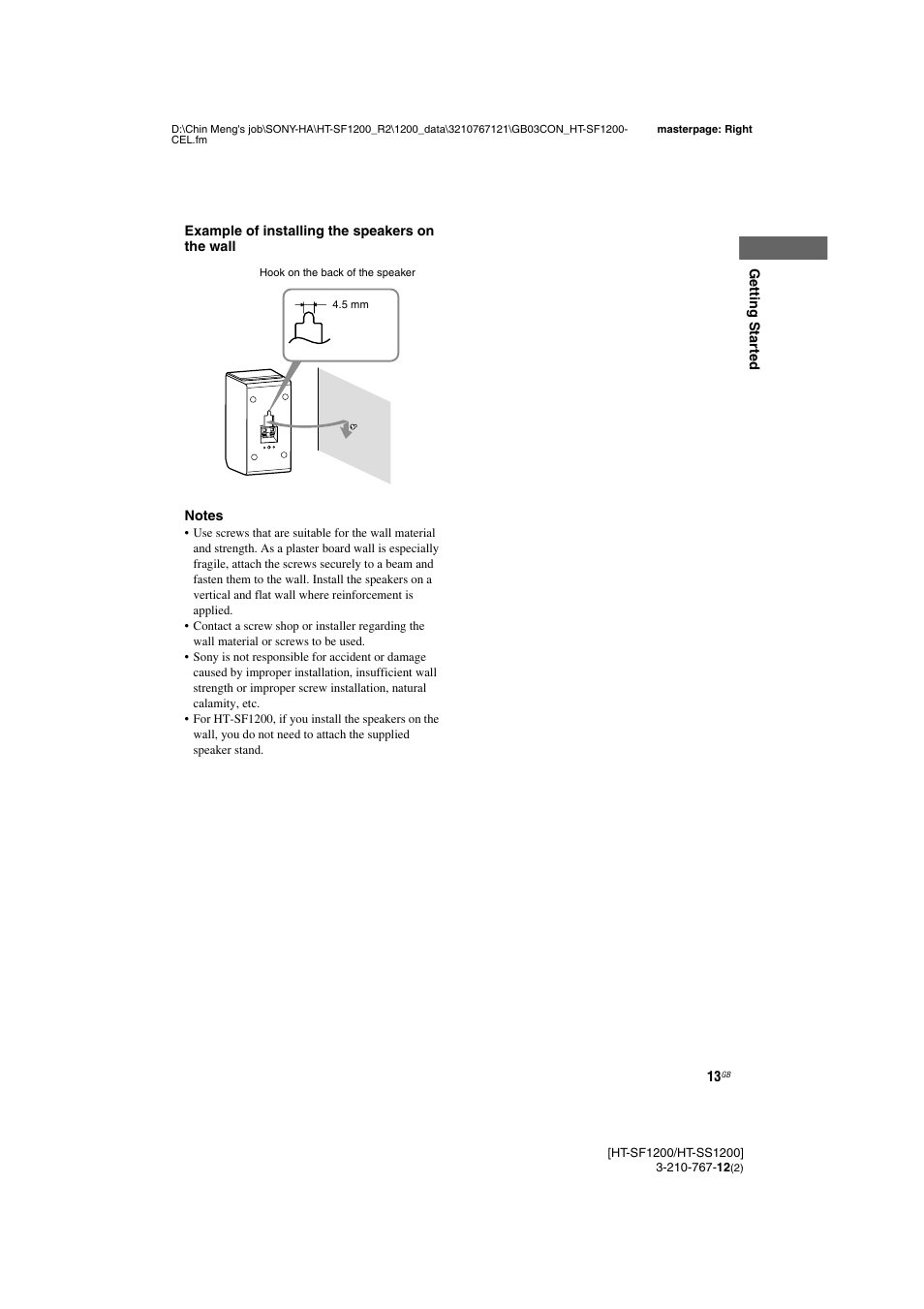 Sony HT-SF1200 User Manual | Page 13 / 68