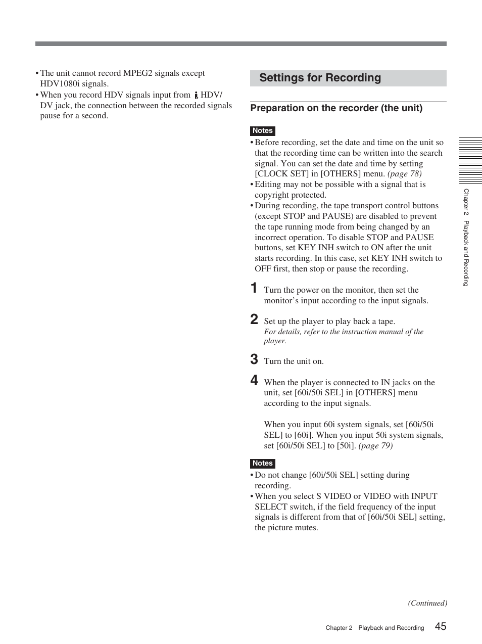 Settings for recording | Sony 2-678-737-13(1) User Manual | Page 45 / 104