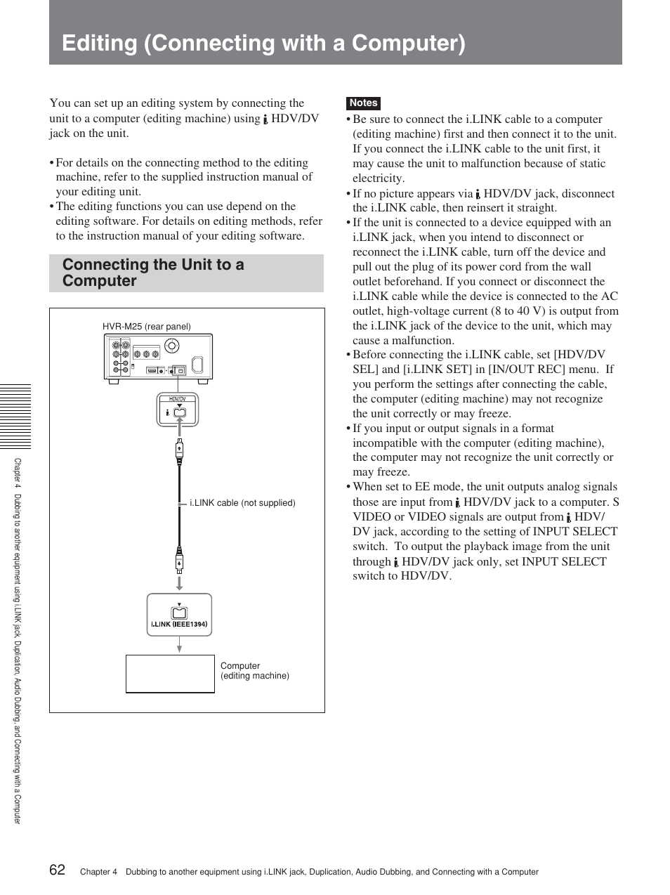 Editing (connecting with a computer), Connecting the unit to a computer | Sony 2-678-737-13(1) User Manual | Page 62 / 104