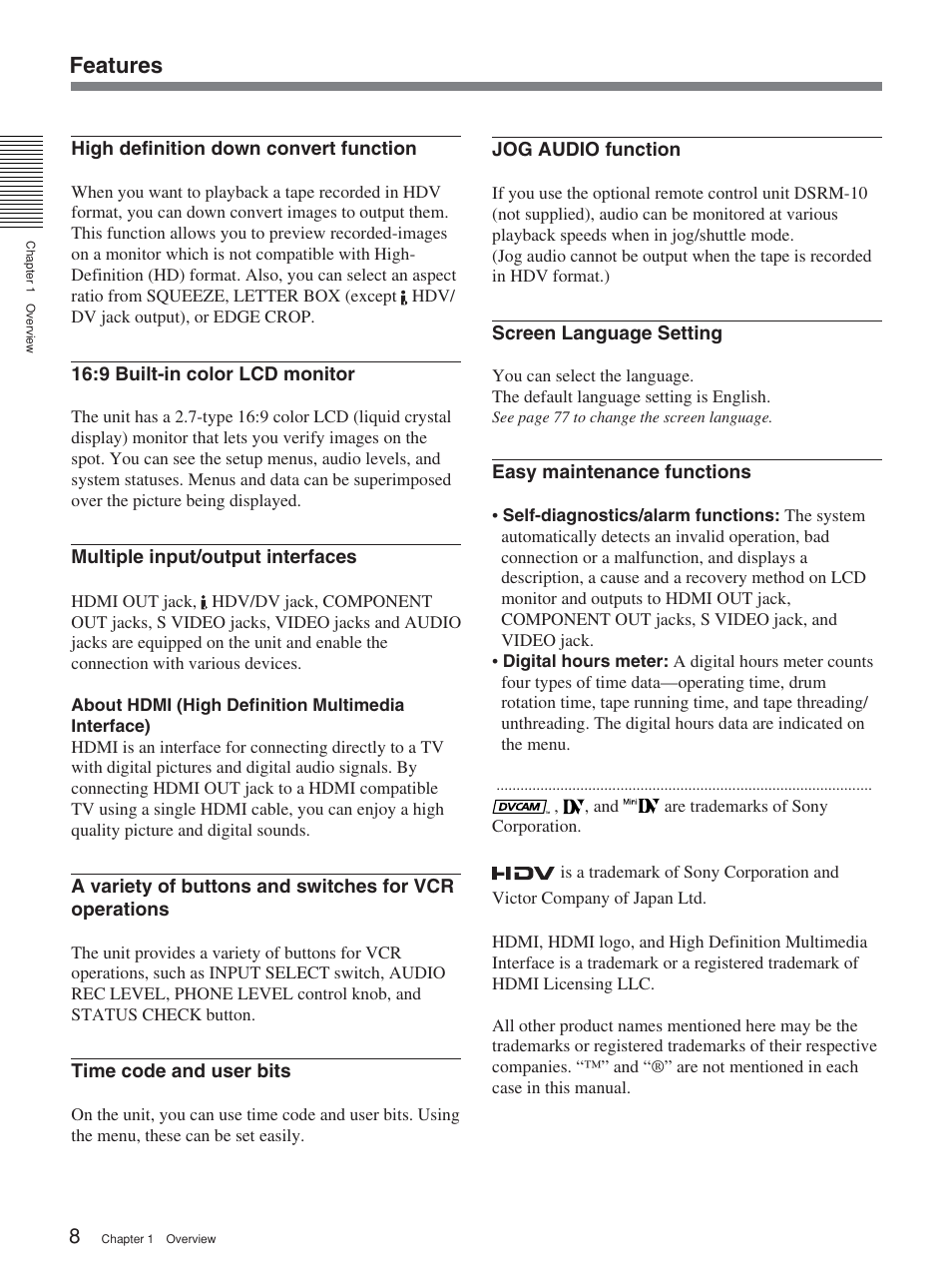 Features | Sony 2-678-737-13(1) User Manual | Page 8 / 104