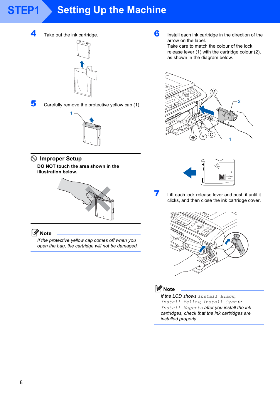 Step1, Setting up the machine, Improper setup | Sony MFC-240C User Manual | Page 10 / 27