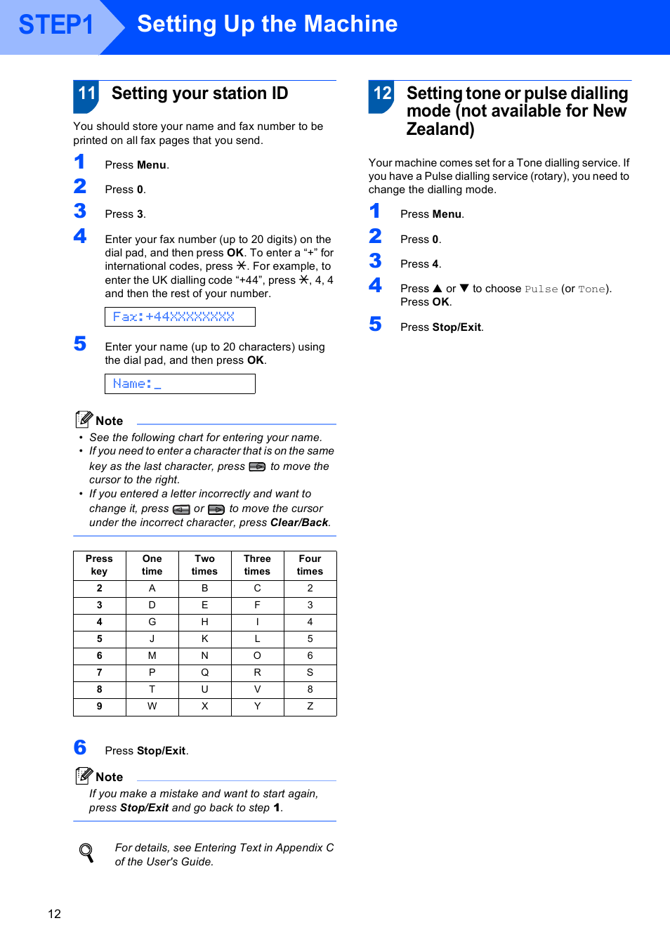 11 setting your station id, Step1, Setting up the machine | Name | Sony MFC-240C User Manual | Page 14 / 27