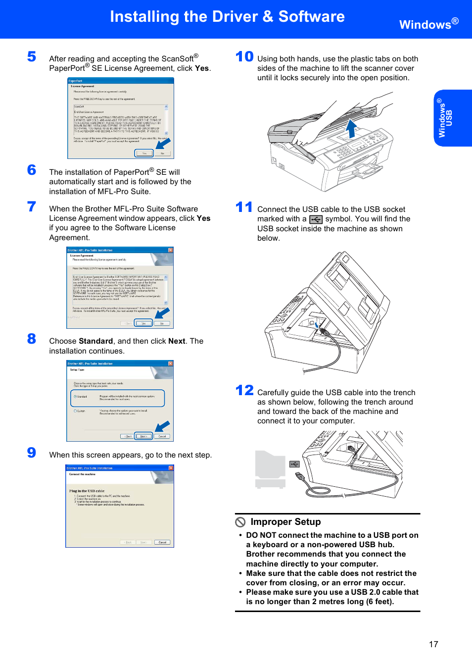 Installing the driver & software, Windows | Sony MFC-240C User Manual | Page 19 / 27