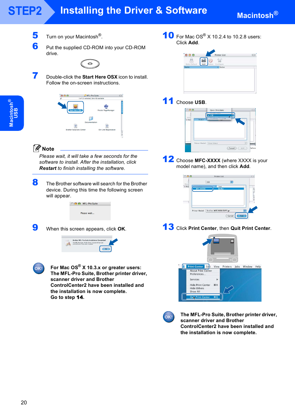 Step2, Installing the driver & software, Macintosh | Sony MFC-240C User Manual | Page 22 / 27