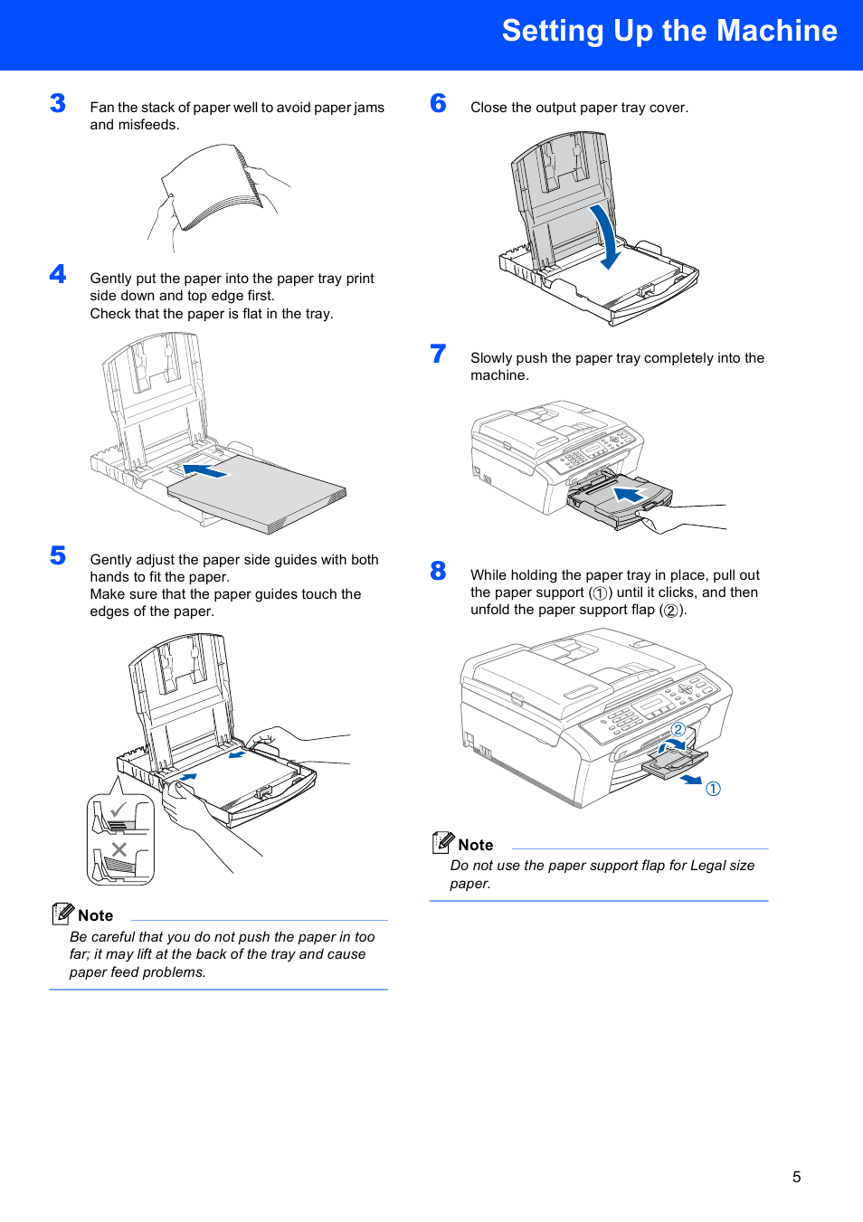 Setting up the machine | Sony MFC-240C User Manual | Page 7 / 27