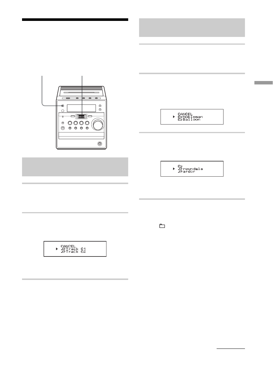 Searching for your favourite tracks/files, Searching for a file on an atrac cd/mp3 cd, Searching for a track on an audio cd | Sony CMT-A5 User Manual | Page 19 / 96