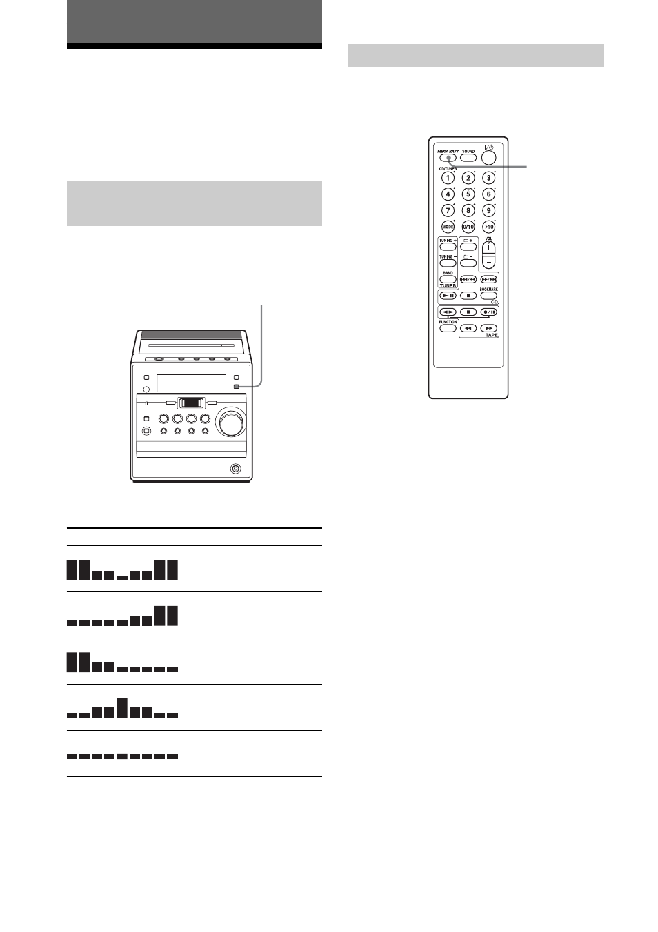 The audio emphasis, Selecting the audio emphasis, Selecting the sound characteristic | Reinforcing the bass sound | Sony CMT-A5 User Manual | Page 32 / 96