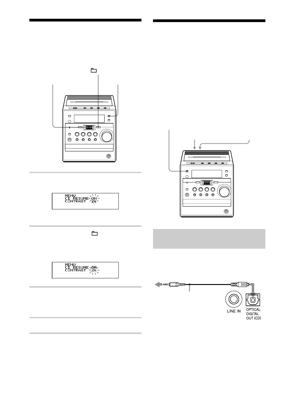 Adjusting the contrast of the display, Connecting optional components | Sony CMT-A5 User Manual | Page 40 / 96