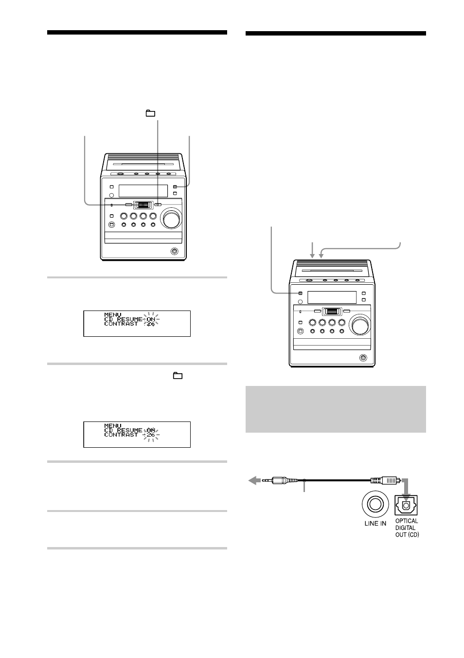 Ajuste del contraste del visor, Conexión de componentes opcionales | Sony CMT-A5 User Manual | Page 86 / 96