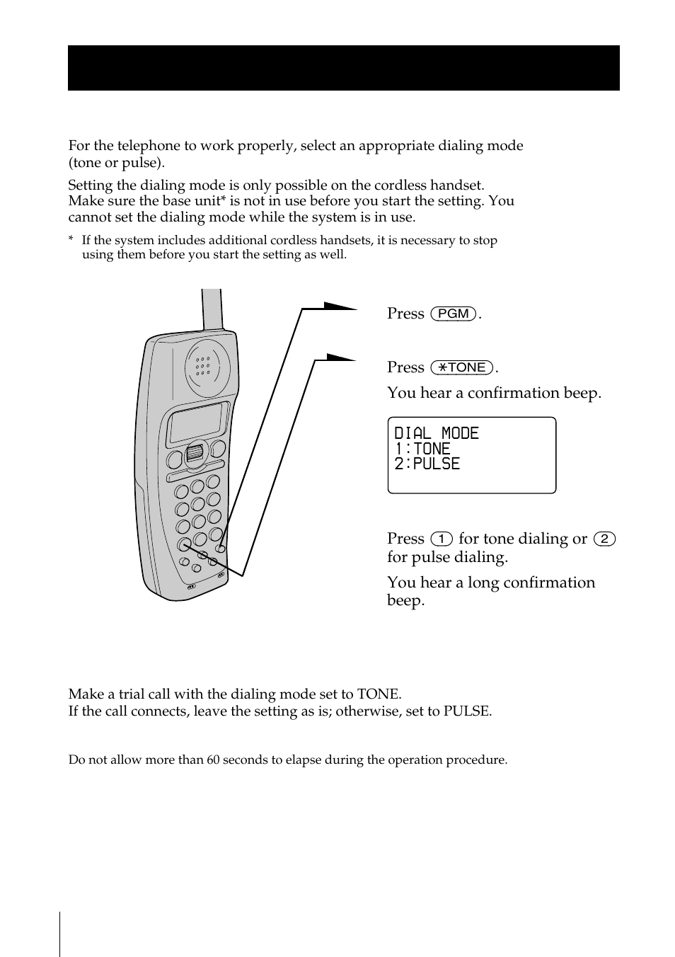 Choosing the dialing mode, Step 4: choosing the dialing, Mode | Step 4 | Sony SPP-A2770 User Manual | Page 16 / 88