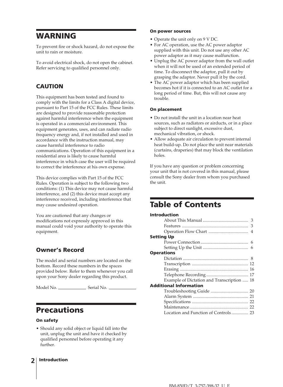 Sony BM-850D User Manual | Page 2 / 24