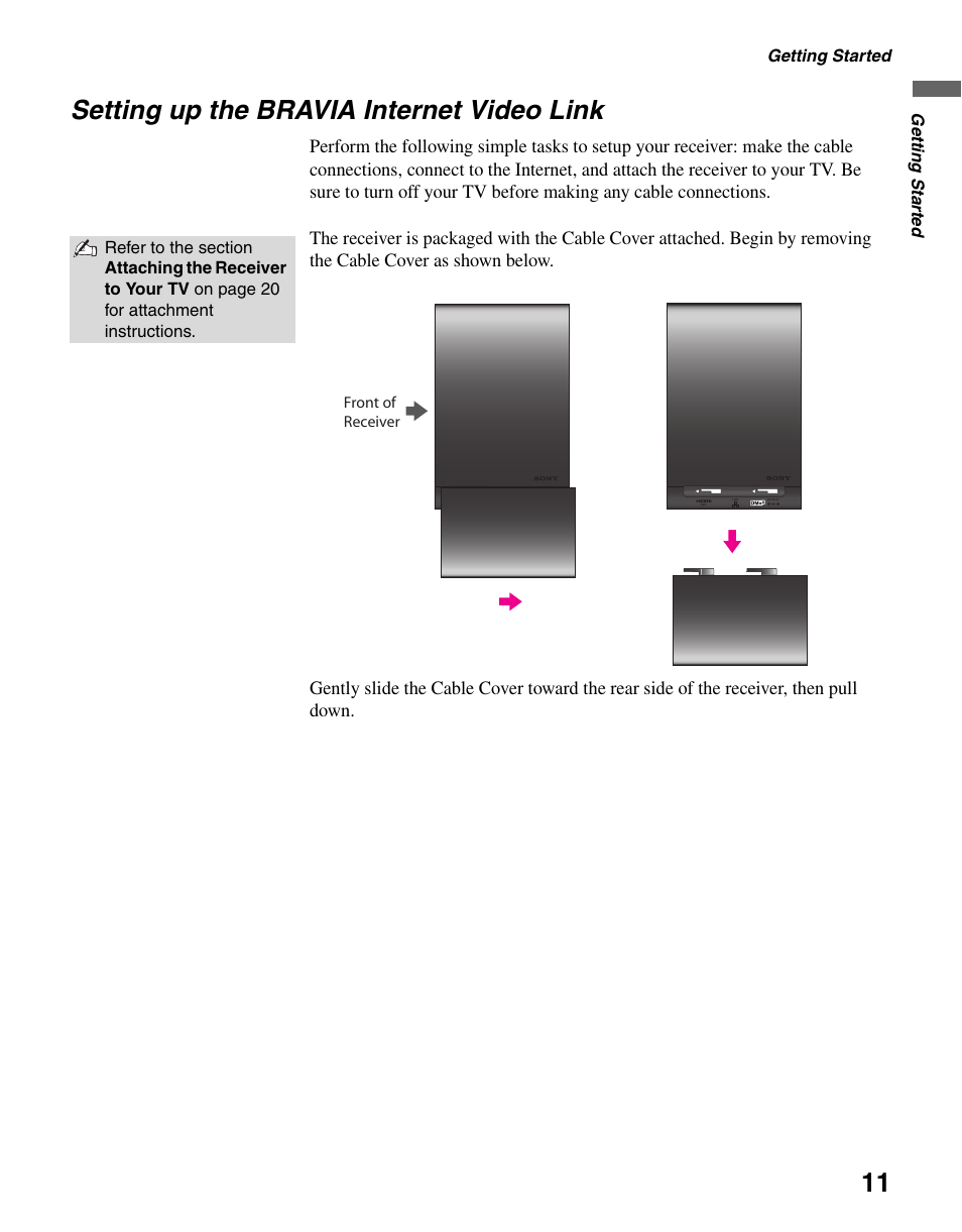 Setting up the bravia internet video link, Getting started | Sony BRAVIA DMX-NV1 User Manual | Page 11 / 54
