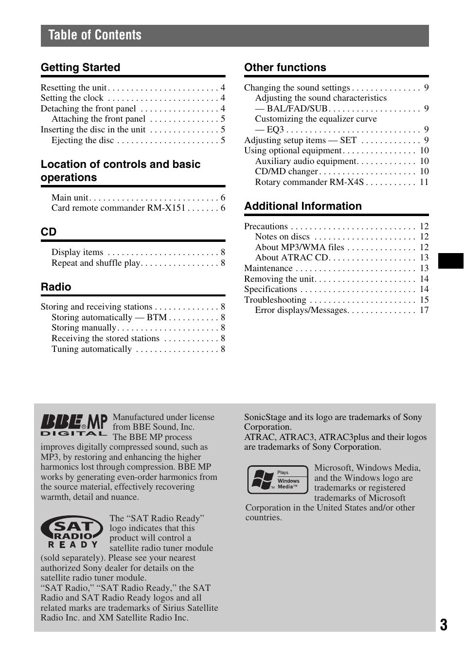 Sony CDX-GT40W User Manual | Page 3 / 36