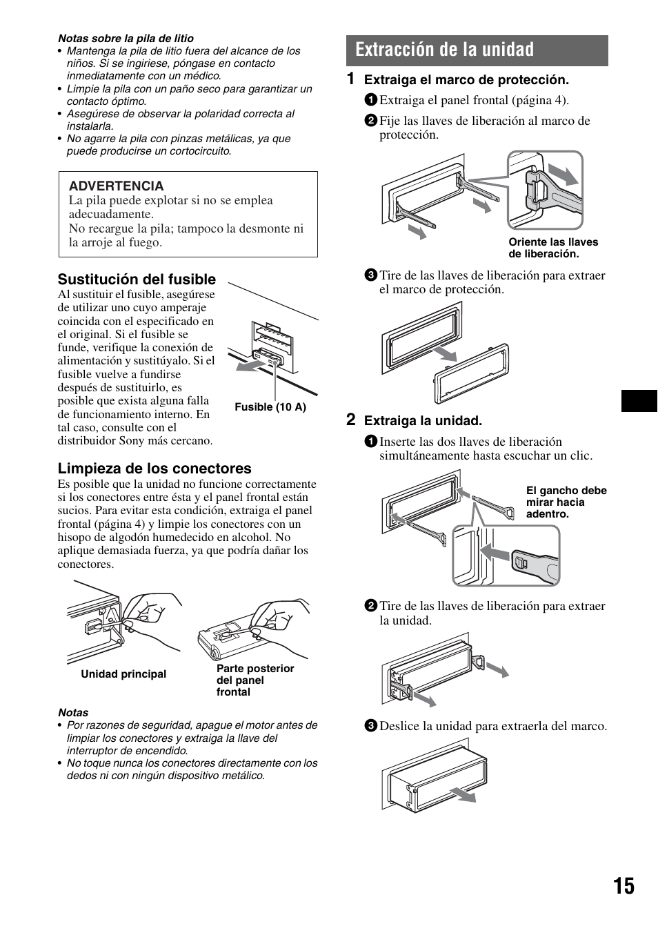 Extracción de la unidad | Sony CDX-GT40W User Manual | Page 31 / 36