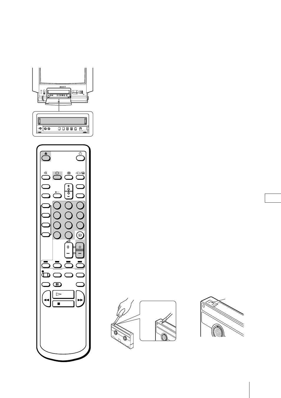 Spela upp ett band, Sätta in en videokassett, Ta ut en videokassett | Skydda en kassett mot oavsiktlig radering | Sony Trinitron KV-21V4D User Manual | Page 206 / 232