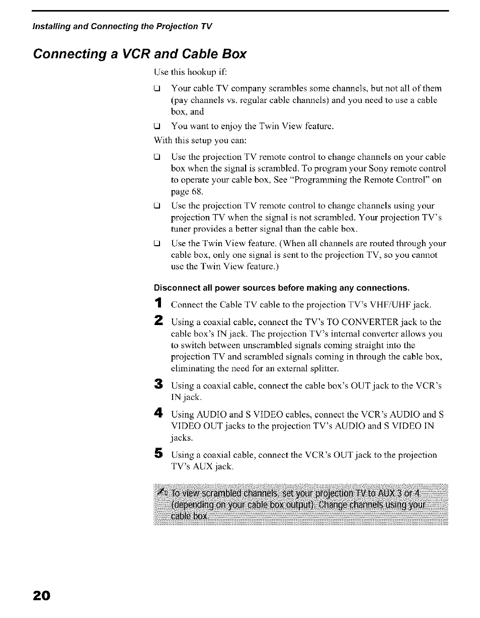 Connecting a vcr and cable box | Sony KP 51HW40 User Manual | Page 20 / 81