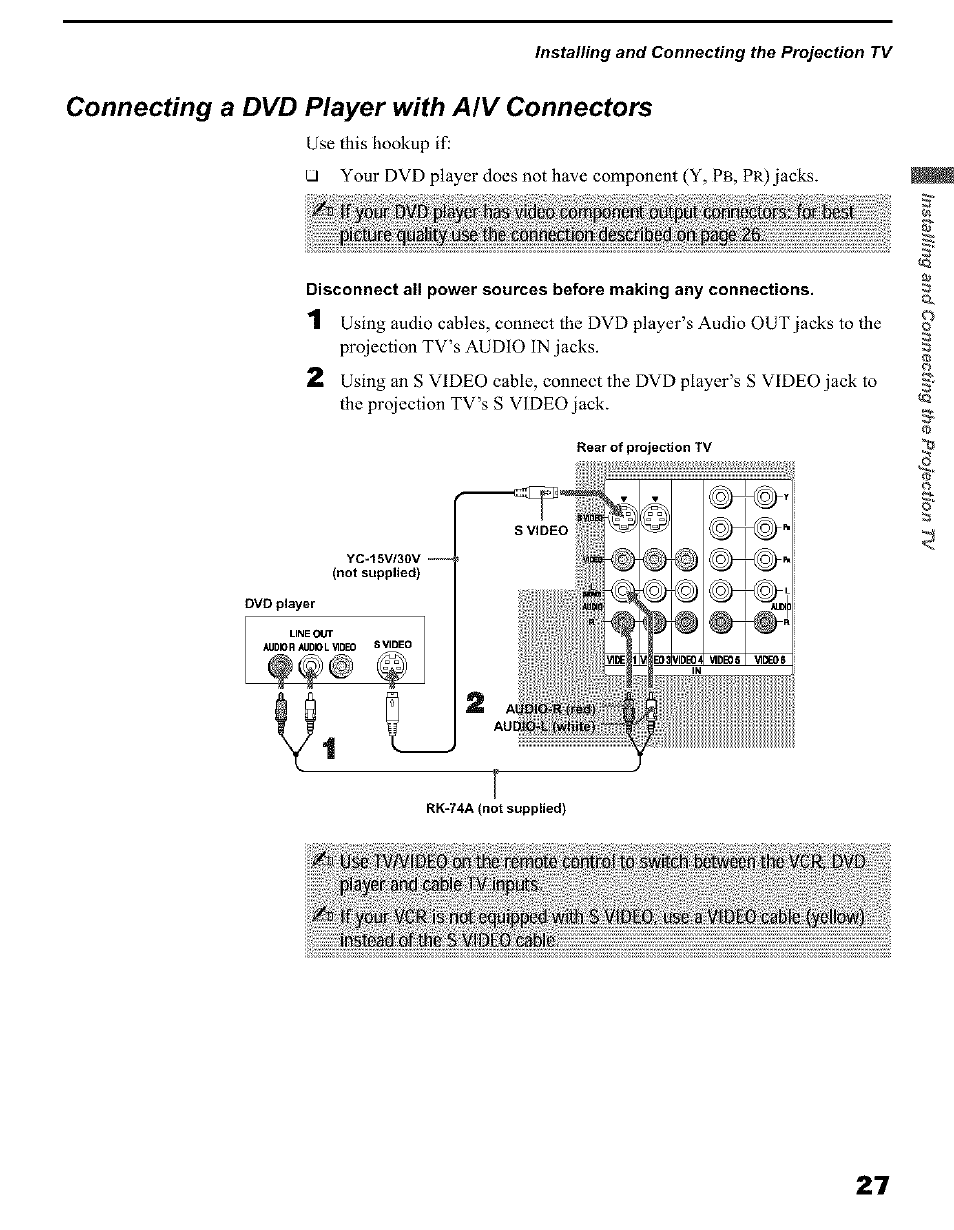 Connecting a dvd player with aiv connectors, F wit -jy, I; picidts qiaiilir'dw'ti#'cdrtliwtidd | Ili;'iidgstille t, Ini® §ritle% vi be&hstm i | Sony KP 51HW40 User Manual | Page 27 / 81