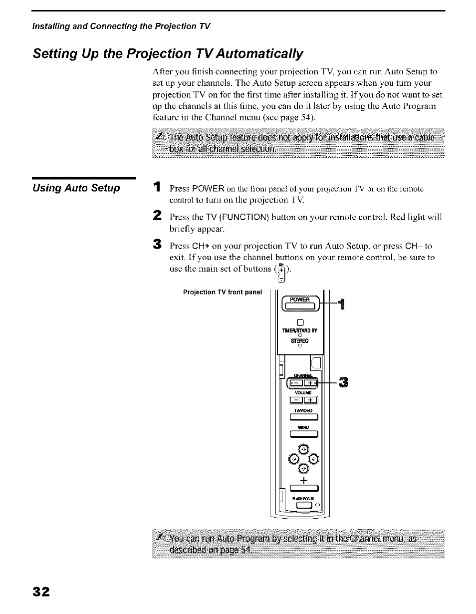 Setting up the projection tvautomaticaliy, Ijiagg- not instil leitefis thtì; тse а csìlé, Setting up the projection tv automatically | Sony KP 51HW40 User Manual | Page 32 / 81