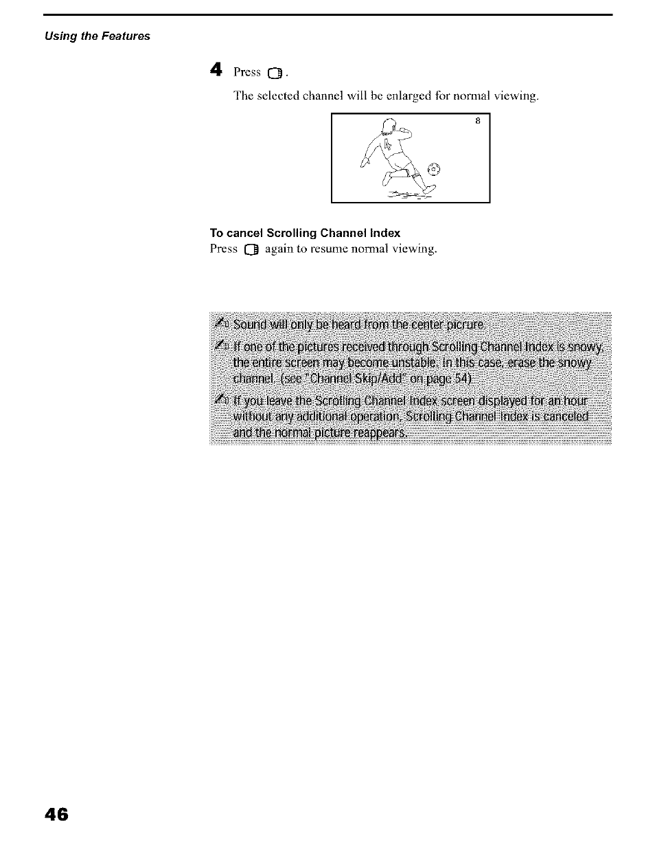 To cancel scrolling channel index, 4rtnei fiisii is f | Sony KP 51HW40 User Manual | Page 46 / 81