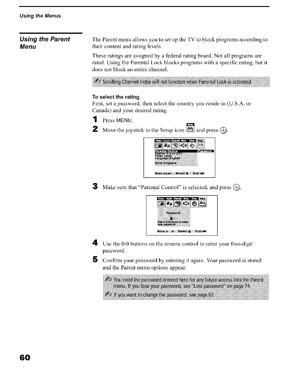 To select the rating, Using the parent menu | Sony KP 51HW40 User Manual | Page 60 / 81