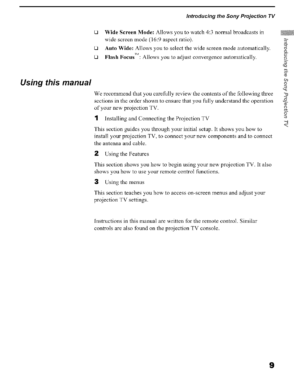 Using this manual | Sony KP 51HW40 User Manual | Page 9 / 81