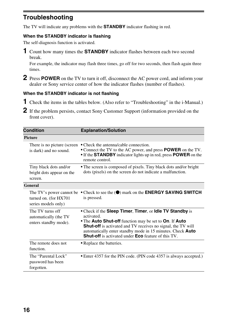 Additional information, Troubleshooting | Sony Bravia KDL-22EX308 User Manual | Page 16 / 24