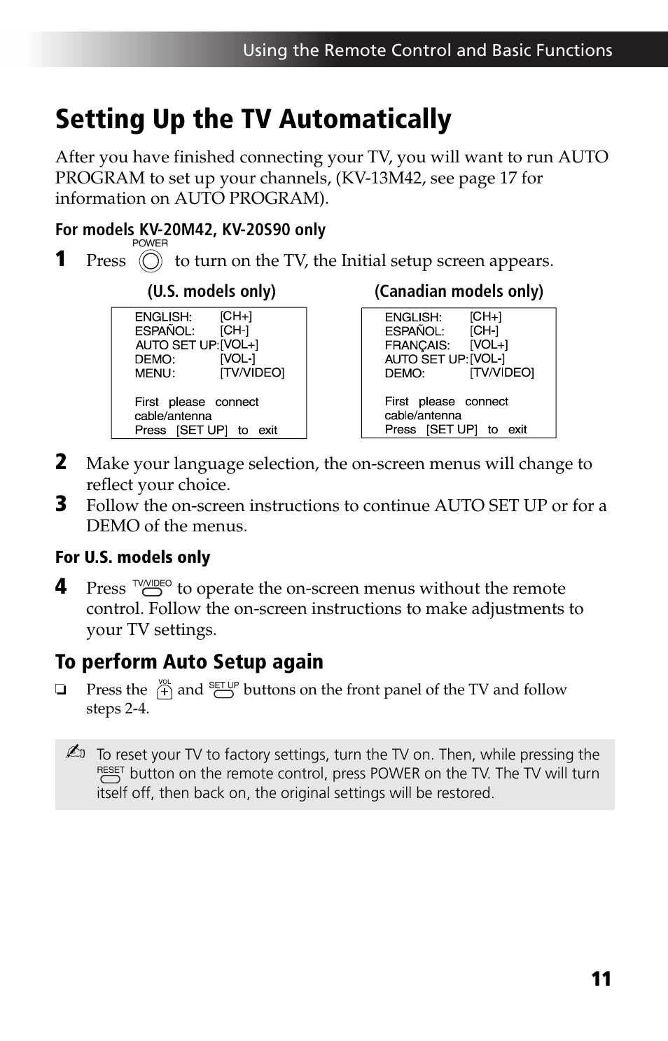 Setting up the tv automatically | Sony KV 13M42 User Manual | Page 23 / 48