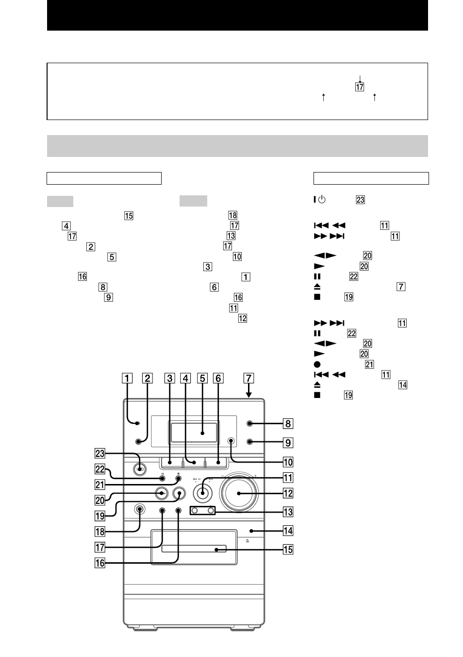 Main unit, List of button locations and reference pages | Sony CMT-EP505 User Manual | Page 4 / 24