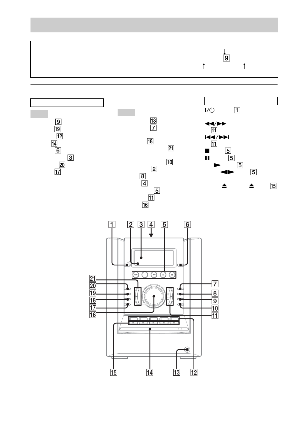 List of button locations and reference, List of button locations and reference pages, Main unit | Sony CMT-HP7 User Manual | Page 34 / 36