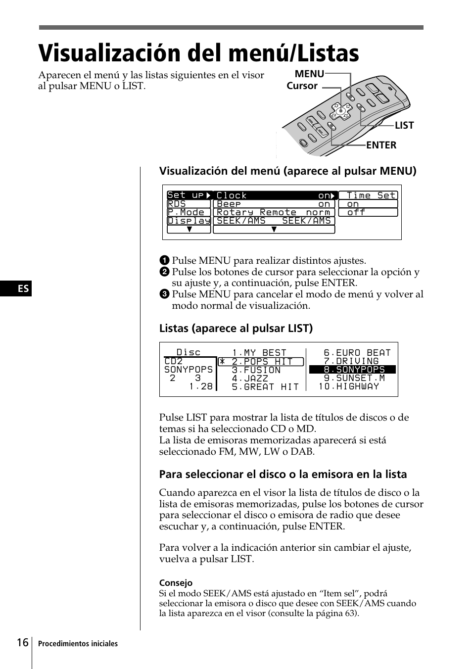 Visualización del menú/listas | Sony CDX-C90R User Manual | Page 100 / 170