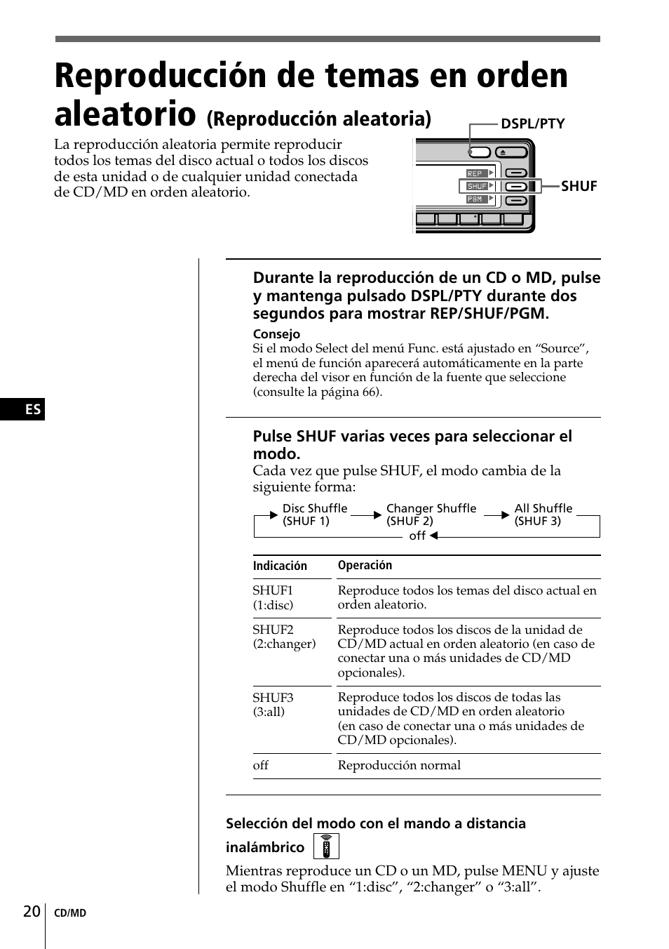 Reproducción de temas en orden aleatorio, Reproducción aleatoria) | Sony CDX-C90R User Manual | Page 104 / 170