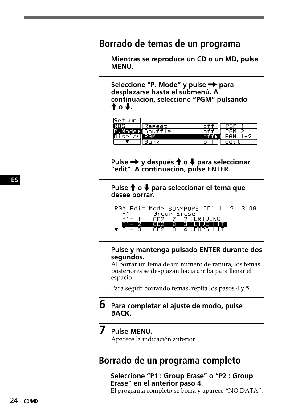 Borrado de un programa completo, Borrado de temas de un programa | Sony CDX-C90R User Manual | Page 108 / 170