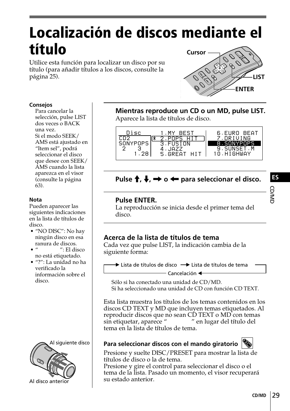 Localización de discos mediante el título | Sony CDX-C90R User Manual | Page 113 / 170