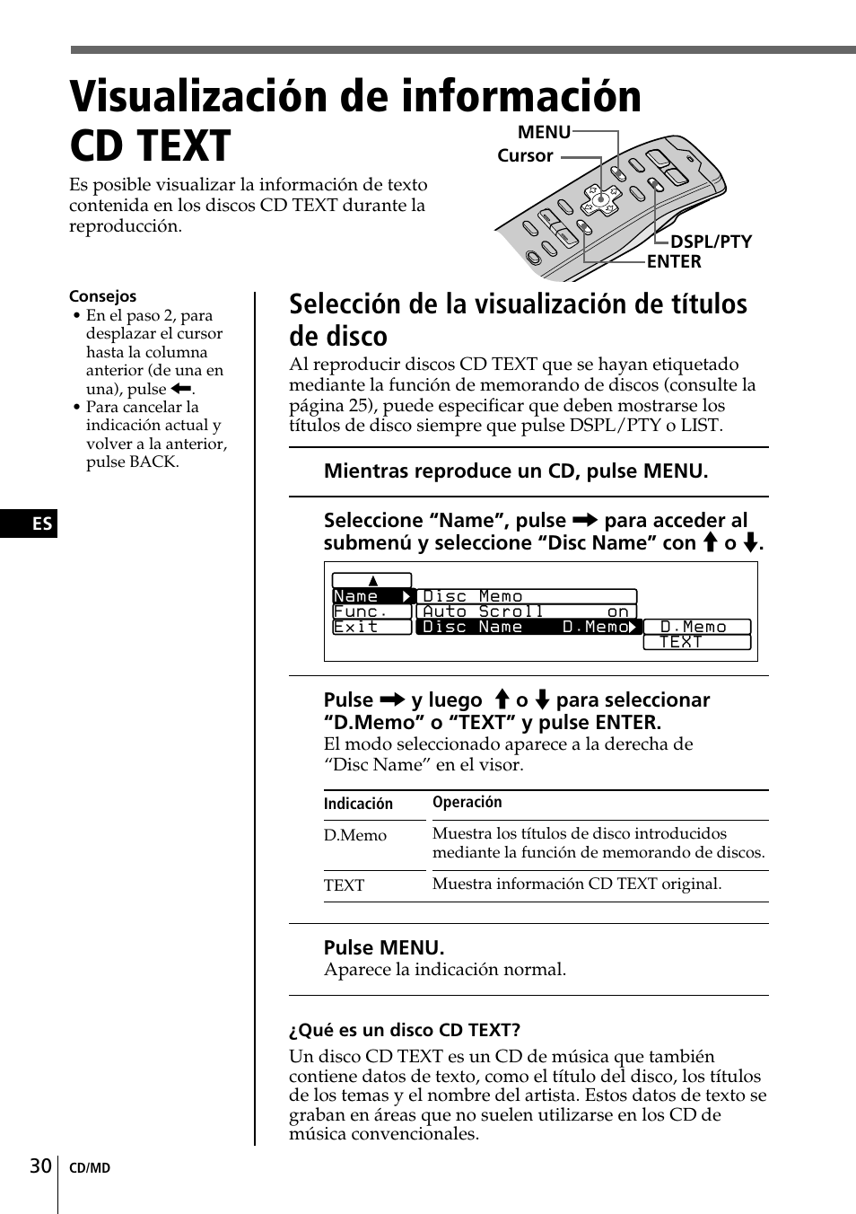 Visualización de información cd text, Selección de la visualización de títulos de disco | Sony CDX-C90R User Manual | Page 114 / 170